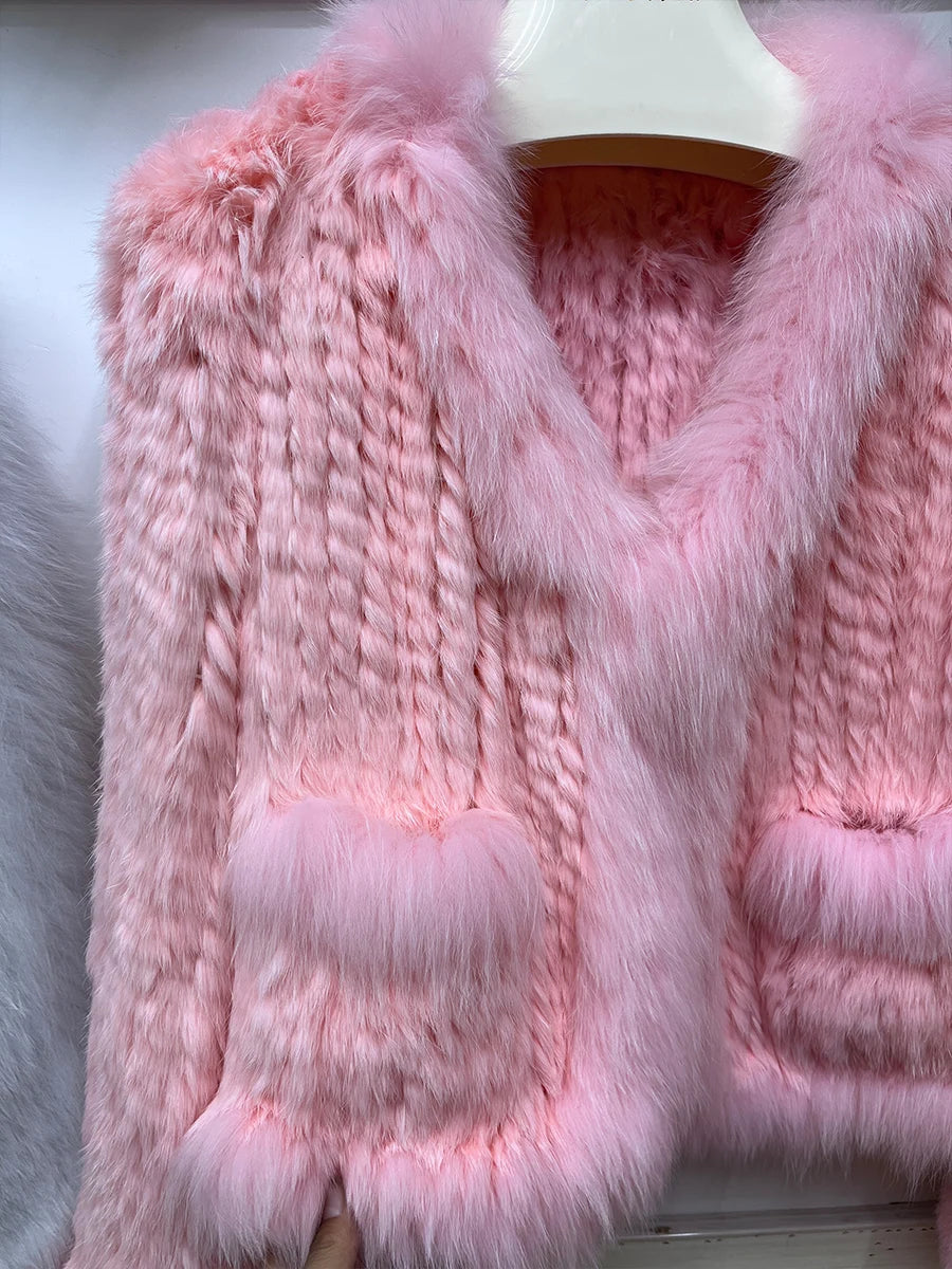 Cardigans - Rabbit Fur Knit Cardigan Jacket