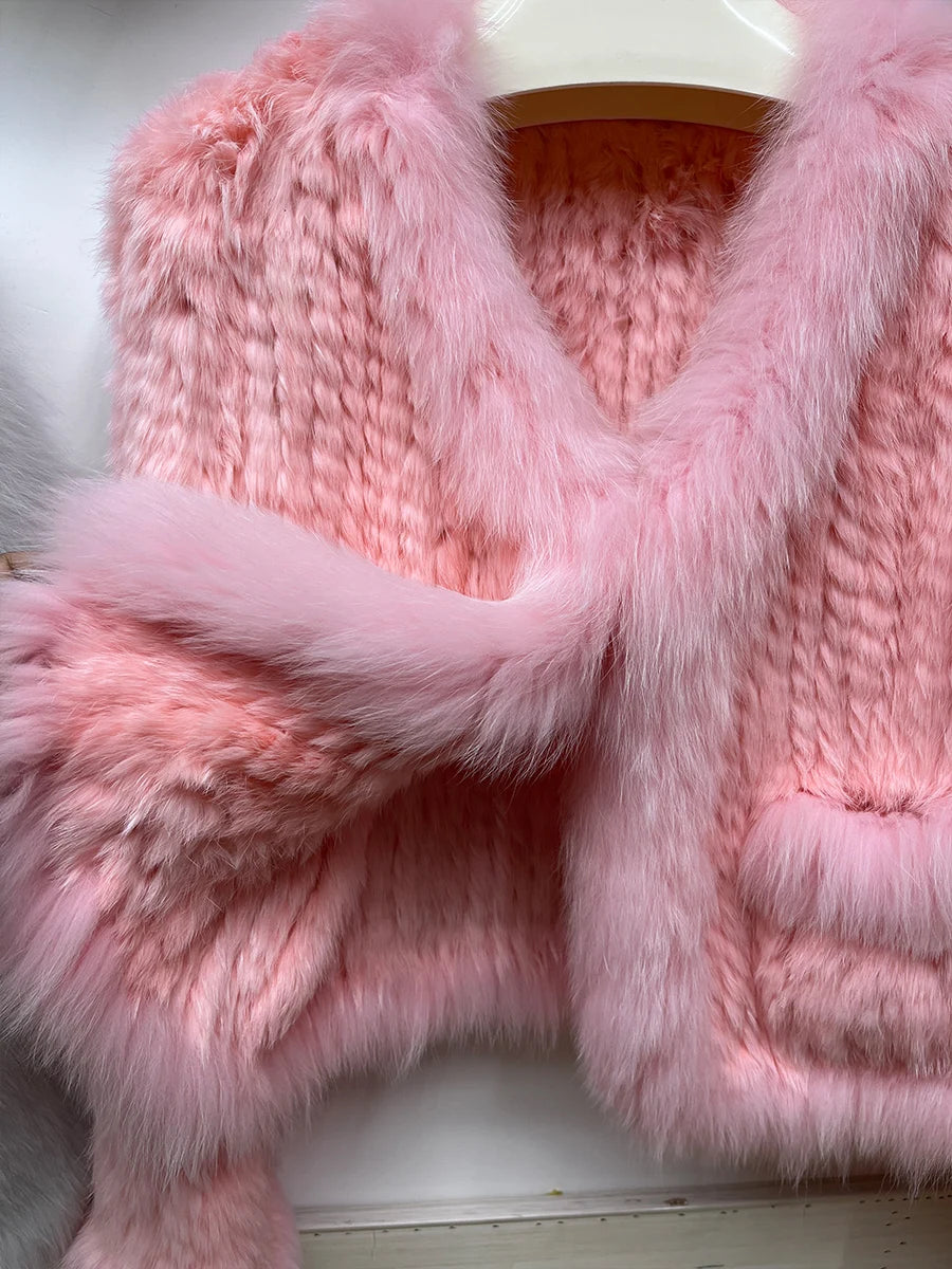 Cardigans - Rabbit Fur Knit Cardigan Jacket