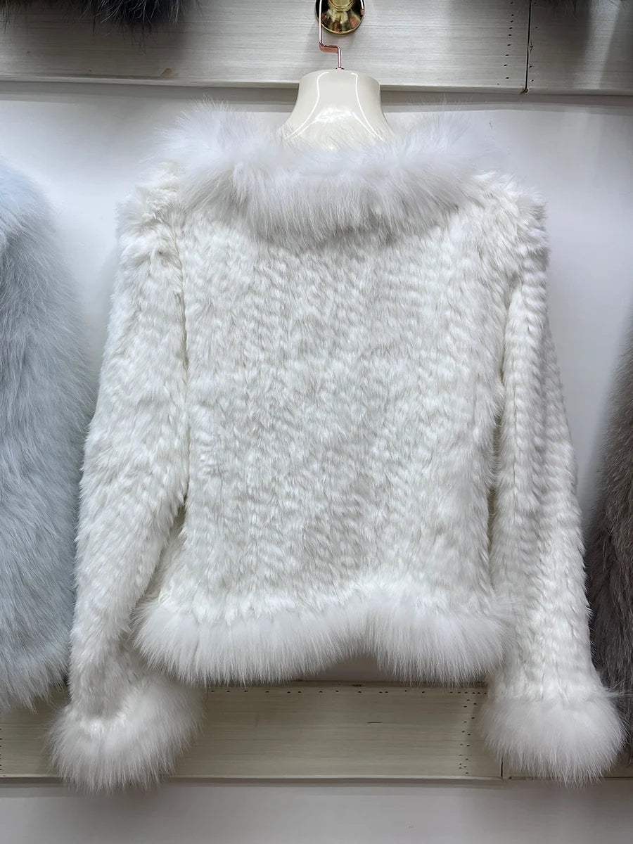 Cardigans - Rabbit Fur Knit Cardigan Jacket