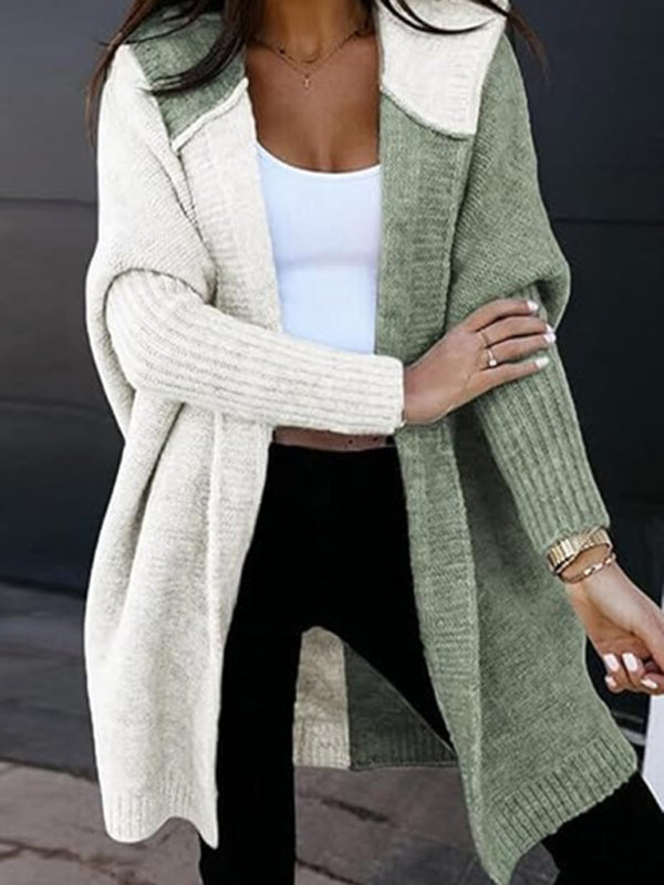Cardigans - Hooded CardiganĀ Color Block Knitted Sweater