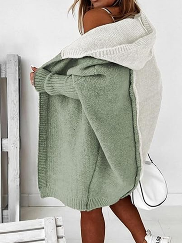 Cardigans - Hooded CardiganĀ Color Block Knitted Sweater