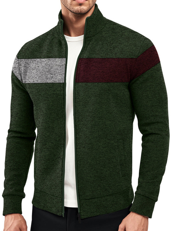 Cardigans - Men’s Color Block Casual Jacket with Zipper
