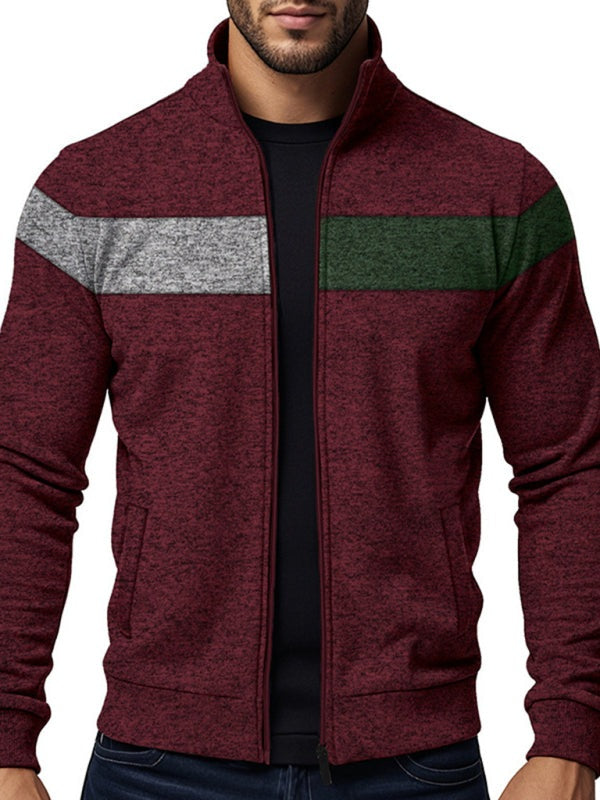 Cardigans - Men’s Color Block Casual Jacket with Zipper