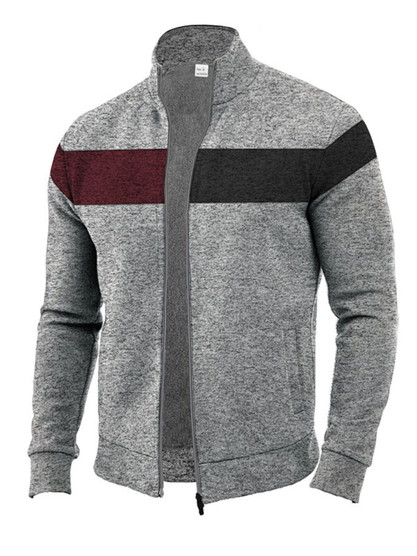 Cardigans - Men’s Color Block Casual Jacket with Zipper
