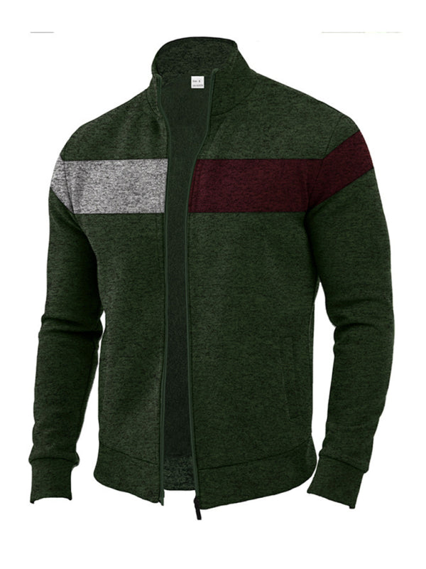 Cardigans - Men’s Color Block Casual Jacket with Zipper
