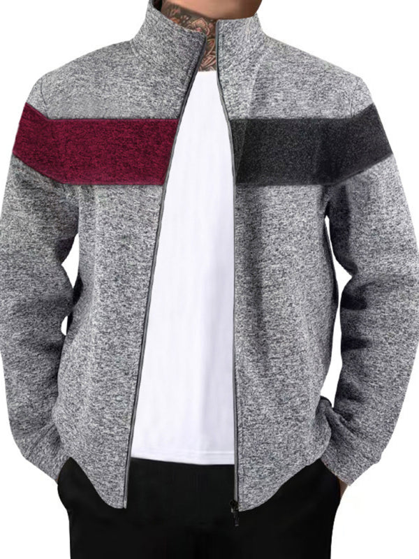 Cardigans - Men’s Color Block Casual Jacket with Zipper