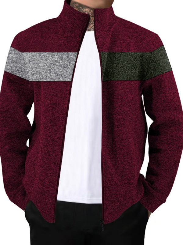 Cardigans - Men’s Color Block Casual Jacket with Zipper