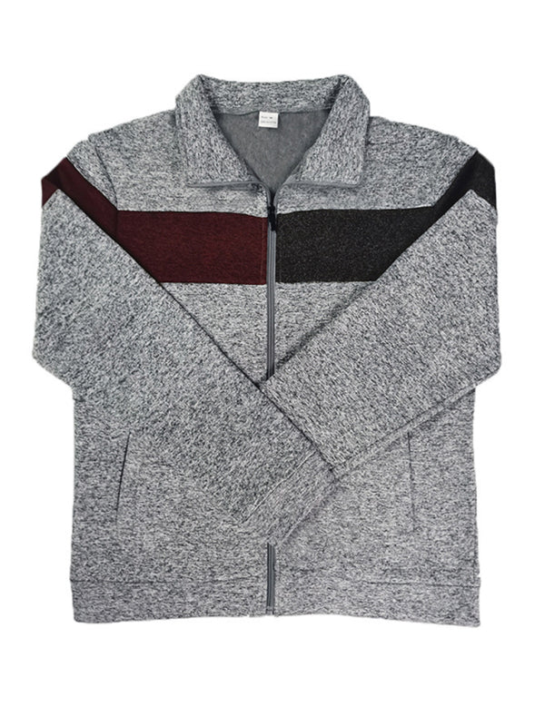 Cardigans - Men’s Color Block Casual Jacket with Zipper