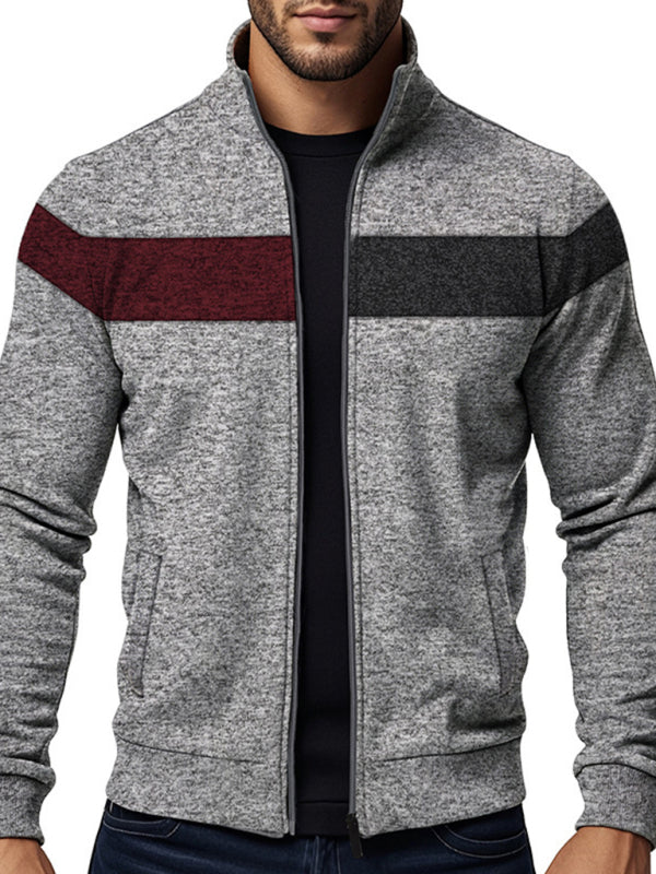 Cardigans - Men’s Color Block Casual Jacket with Zipper