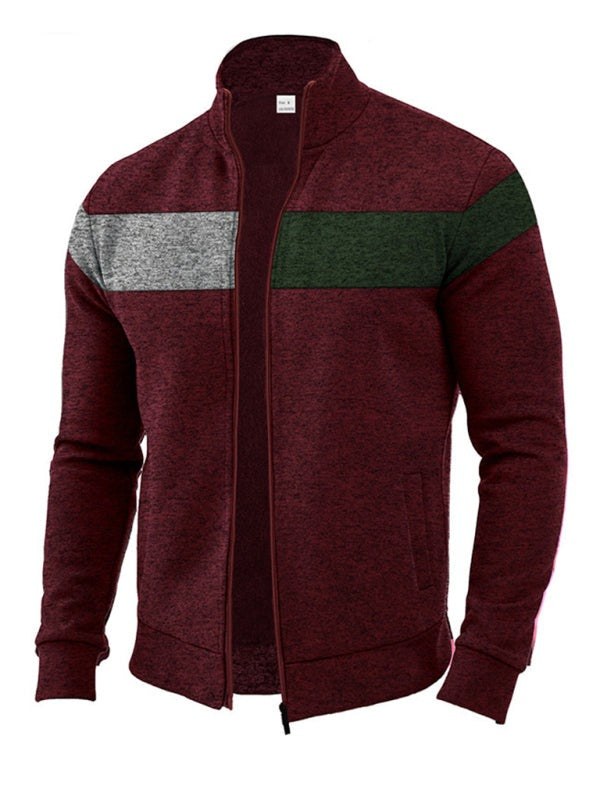 Cardigans - Men’s Color Block Casual Jacket with Zipper