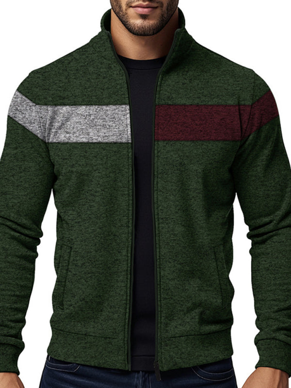 Cardigans - Men’s Color Block Casual Jacket with Zipper