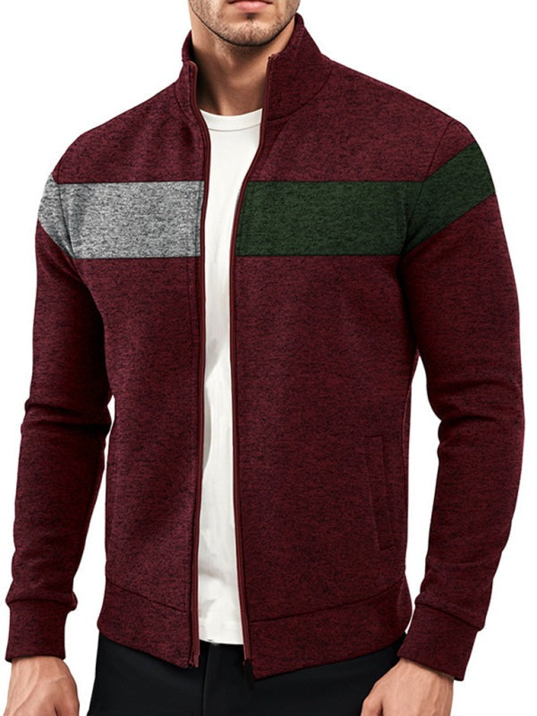 Cardigans - Men’s Color Block Casual Jacket with Zipper