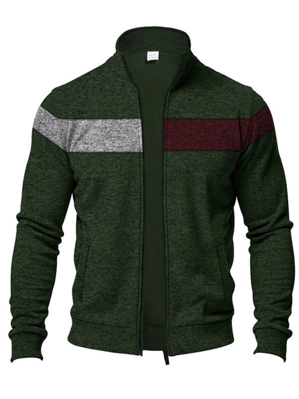 Cardigans - Men’s Color Block Casual Jacket with Zipper