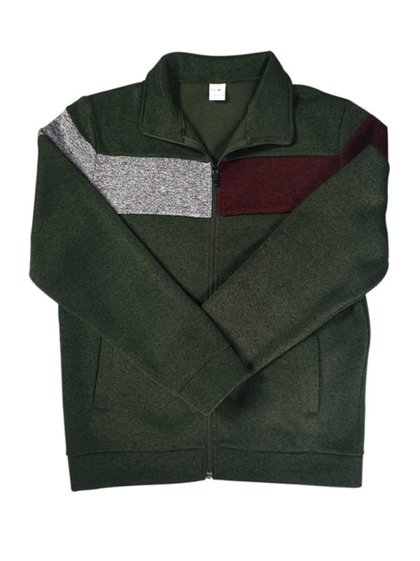 Cardigans - Men’s Color Block Casual Jacket with Zipper