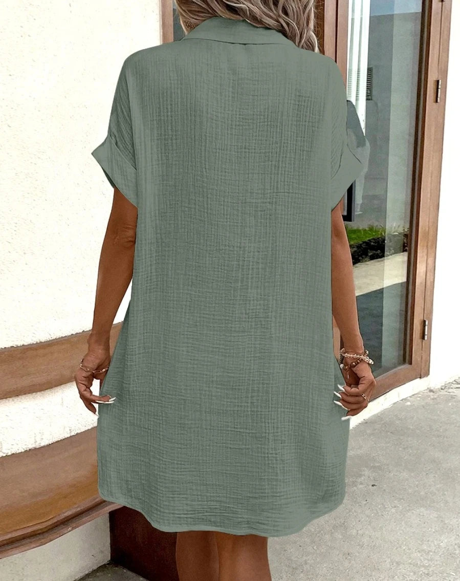Casual Dresses - Casual Shirt Dress with Pockets for Summer Picnics
