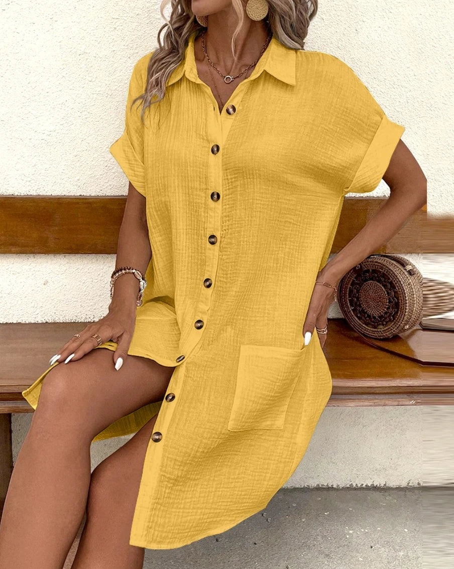 Casual Dresses - Casual Shirt Dress with Pockets for Summer Picnics