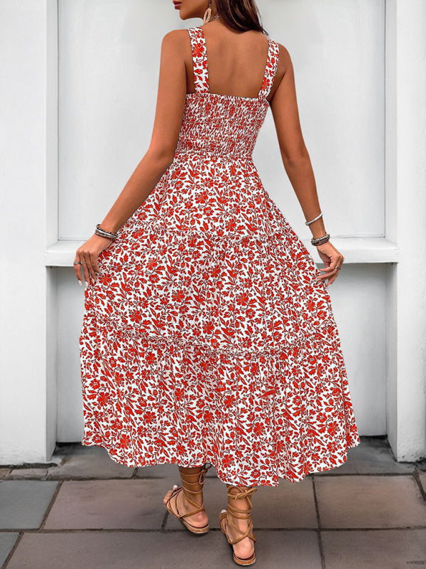 Casual Dresses - Casual Summer Floral Midi Dress for Garden Gatherings