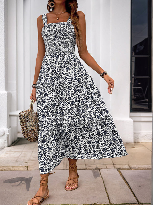 Casual Dresses - Casual Summer Floral Midi Dress for Garden Gatherings