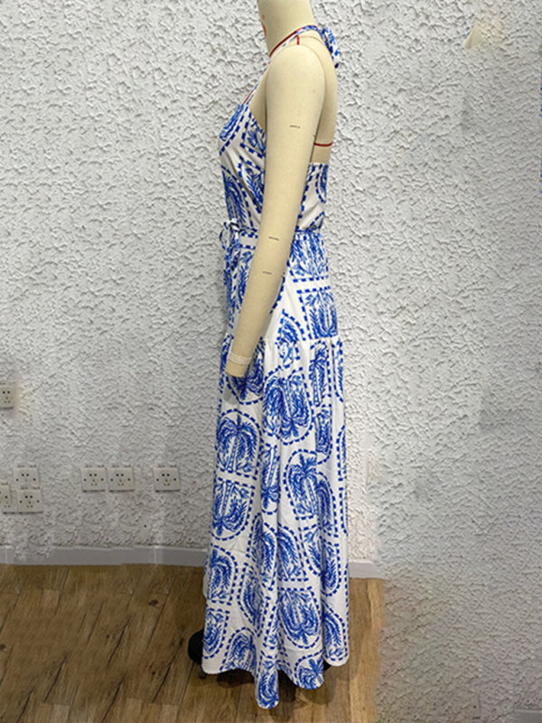 Casual Dresses - Casual Summer Halter Mid-Calf Dress