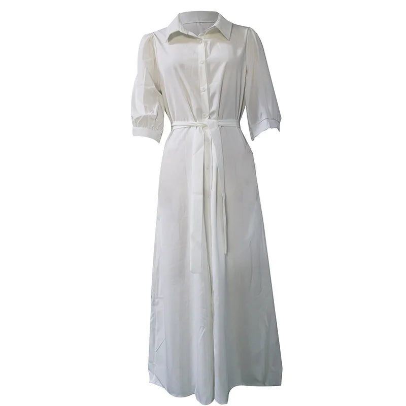 Casual Dresses - Casual Vacation Midi Dress with Belted Waist