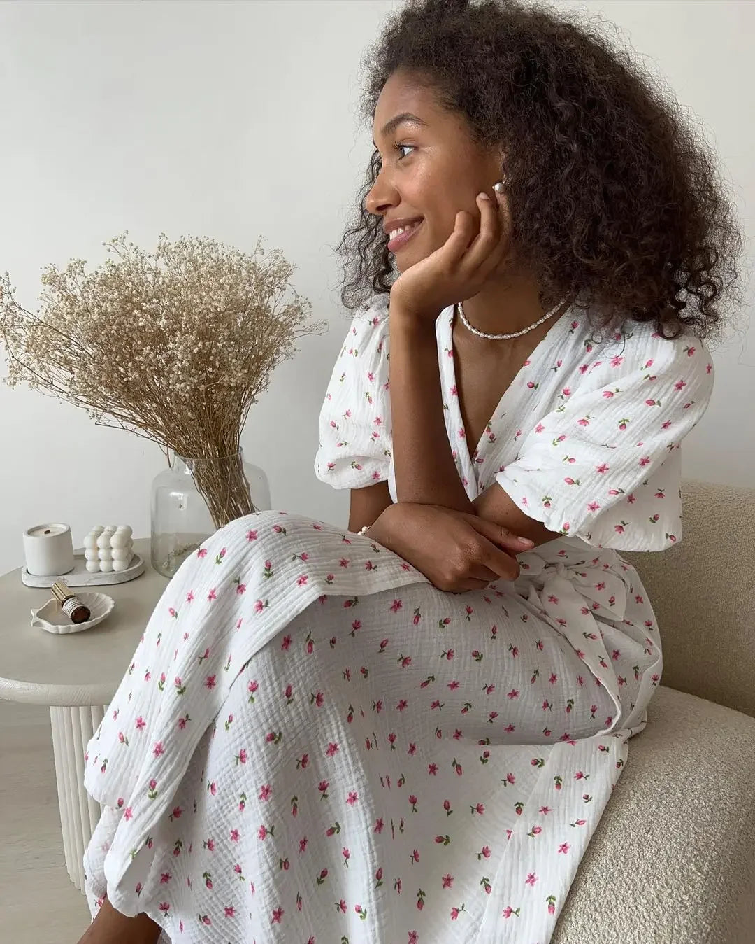 Casual Dresses - Floral Wrap Midi Dress for Casual and Family Gatherings