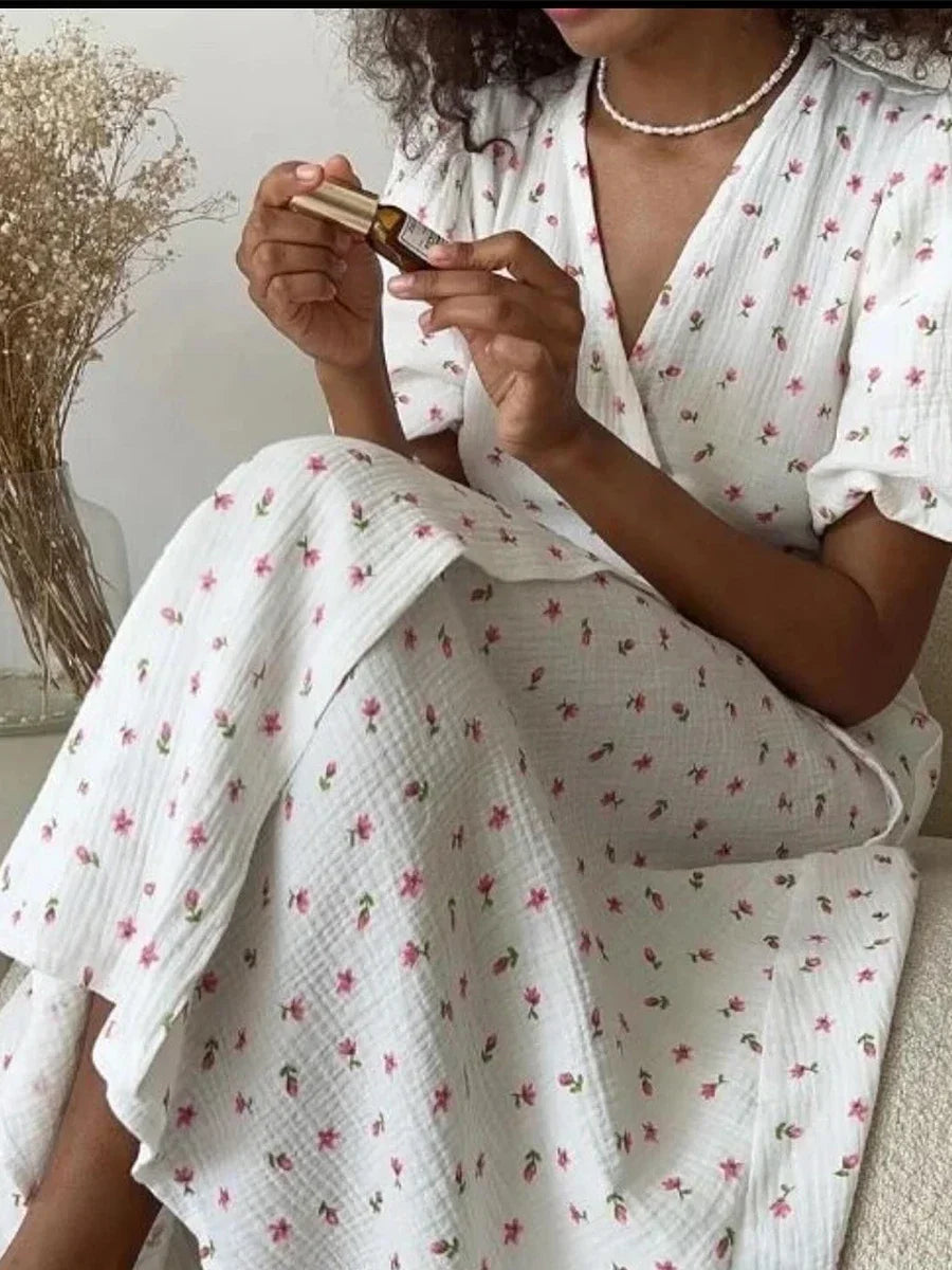 Casual Dresses - Floral Wrap Midi Dress for Casual and Family Gatherings