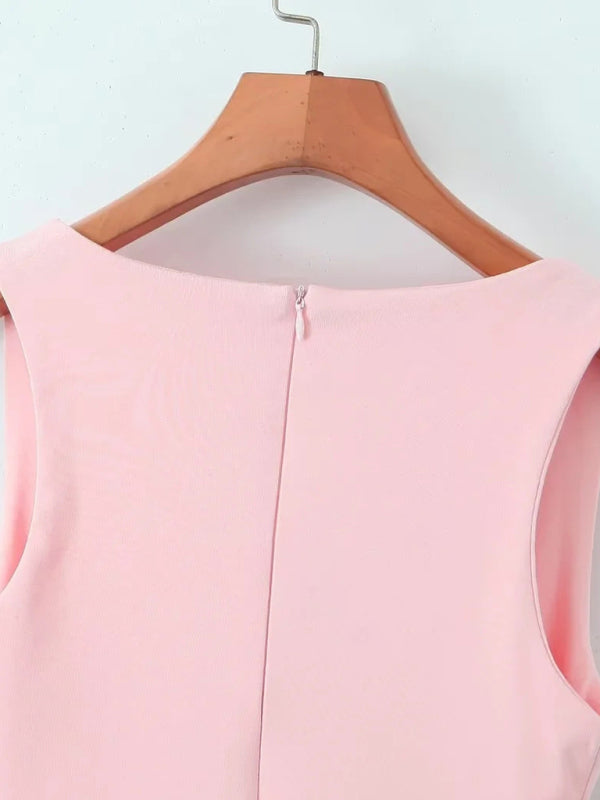 Casual Dresses - Pink Square Neck Fit-and-Flare Mini Dress