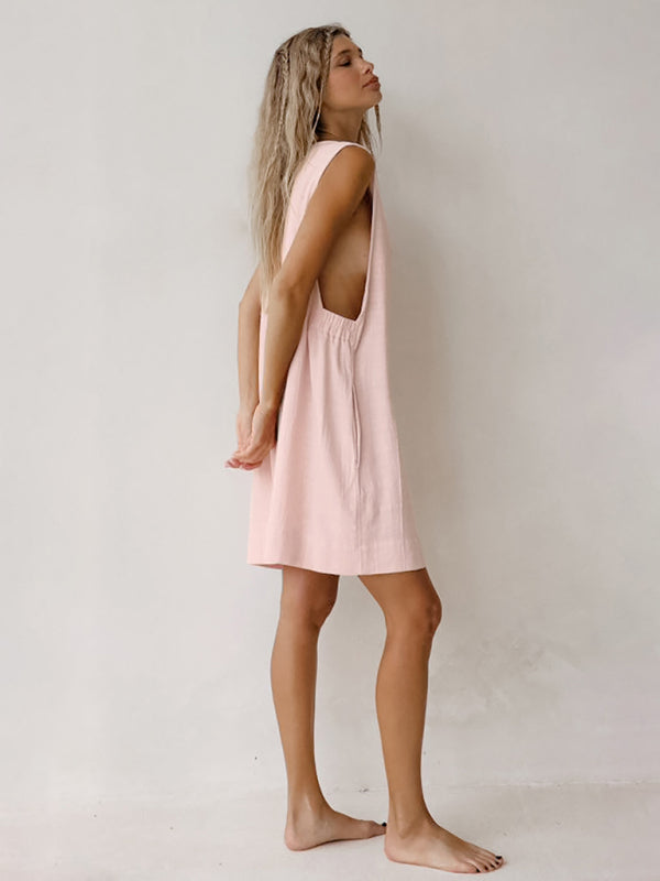 Casual Dresses - Women's Lounge Cotton Dress with Pockets