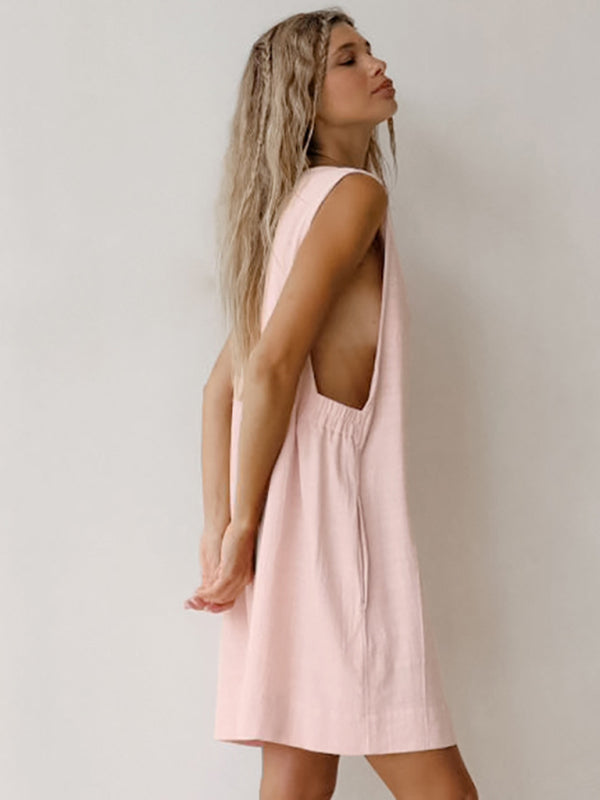 Casual Dresses - Women's Lounge Cotton Dress with Pockets