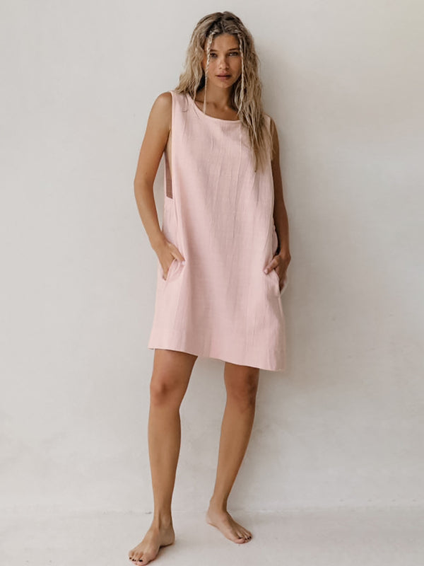 Casual Dresses - Women's Lounge Cotton Dress with Pockets