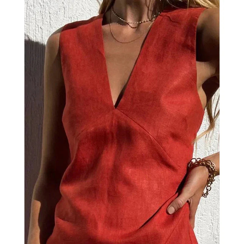 Sleeveless V-Neck A-Line Dress for Outdoor Festivities