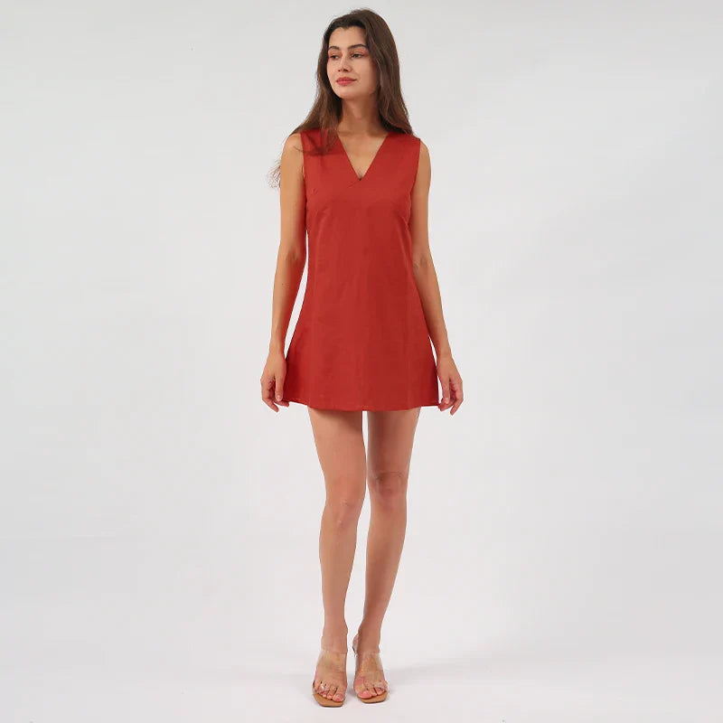 Sleeveless V-Neck A-Line Dress for Outdoor Festivities