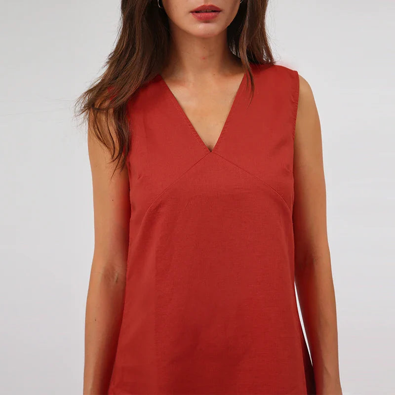 Sleeveless V-Neck A-Line Dress for Outdoor Festivities