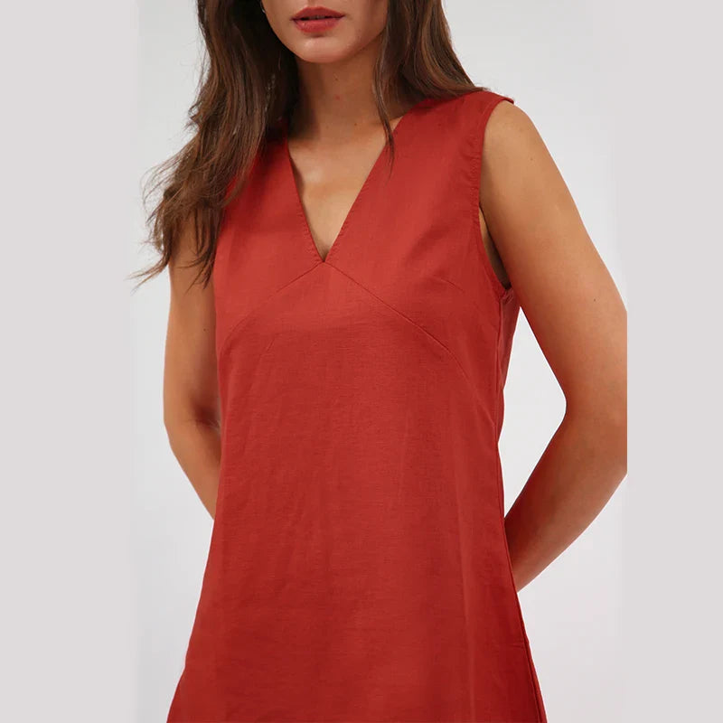 Sleeveless V-Neck A-Line Dress for Outdoor Festivities