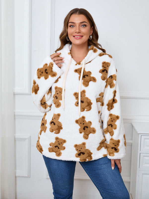 Casual Hoodies - Women's Plus Size Plush Teddy Bear Fleece Hoodie
