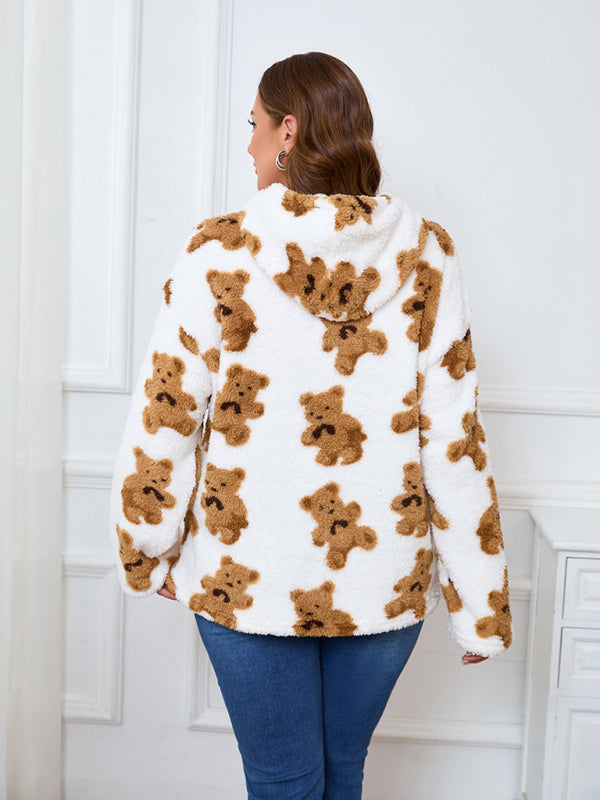 Casual Hoodies - Women's Plus Size Plush Teddy Bear Fleece Hoodie