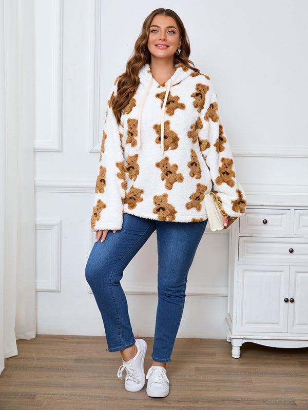 Casual Hoodies - Women's Plus Size Plush Teddy Bear Fleece Hoodie