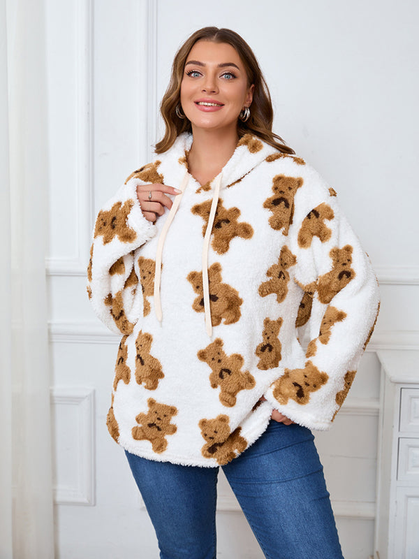 Casual Hoodies - Women's Plus Size Plush Teddy Bear Fleece Hoodie