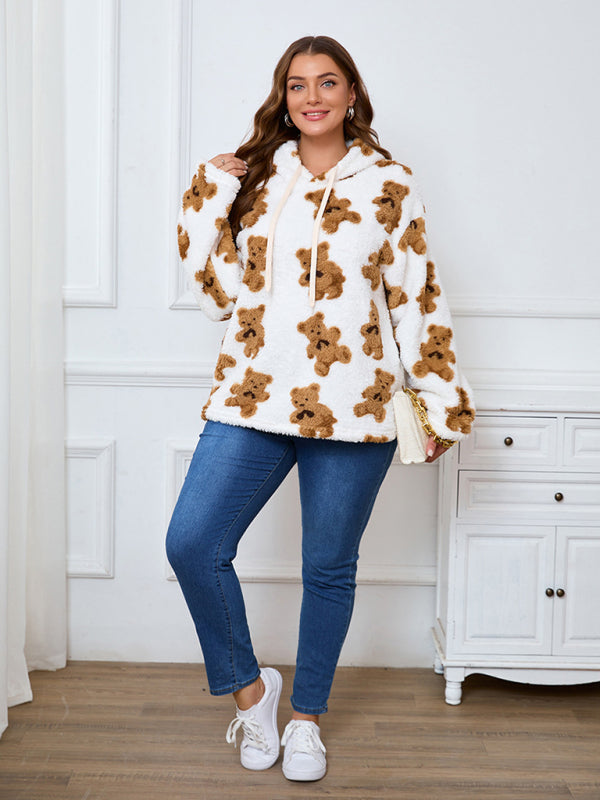 Casual Hoodies - Women's Plus Size Plush Teddy Bear Fleece Hoodie