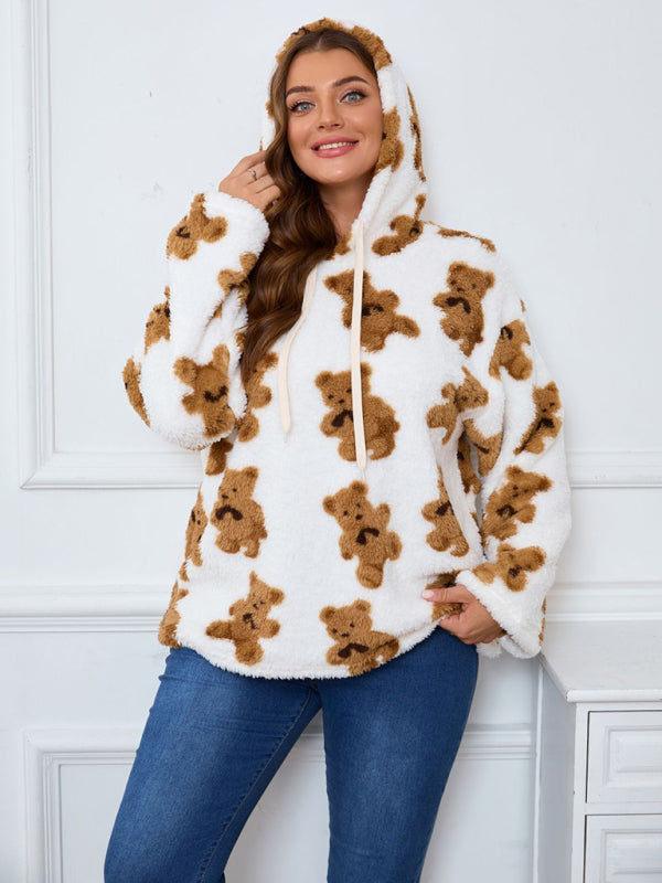 Casual Hoodies - Women's Plus Size Plush Teddy Bear Fleece Hoodie