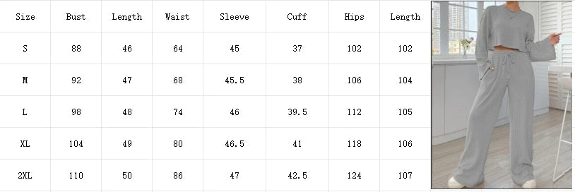 Casual Outfits - Everyday Ribbed Loungewear - Flared Sleeves & Wide Pants