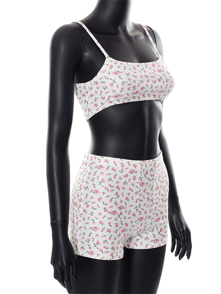 Casual Outfits - Floral Lounge Outfit Boyshorts and Top for Women