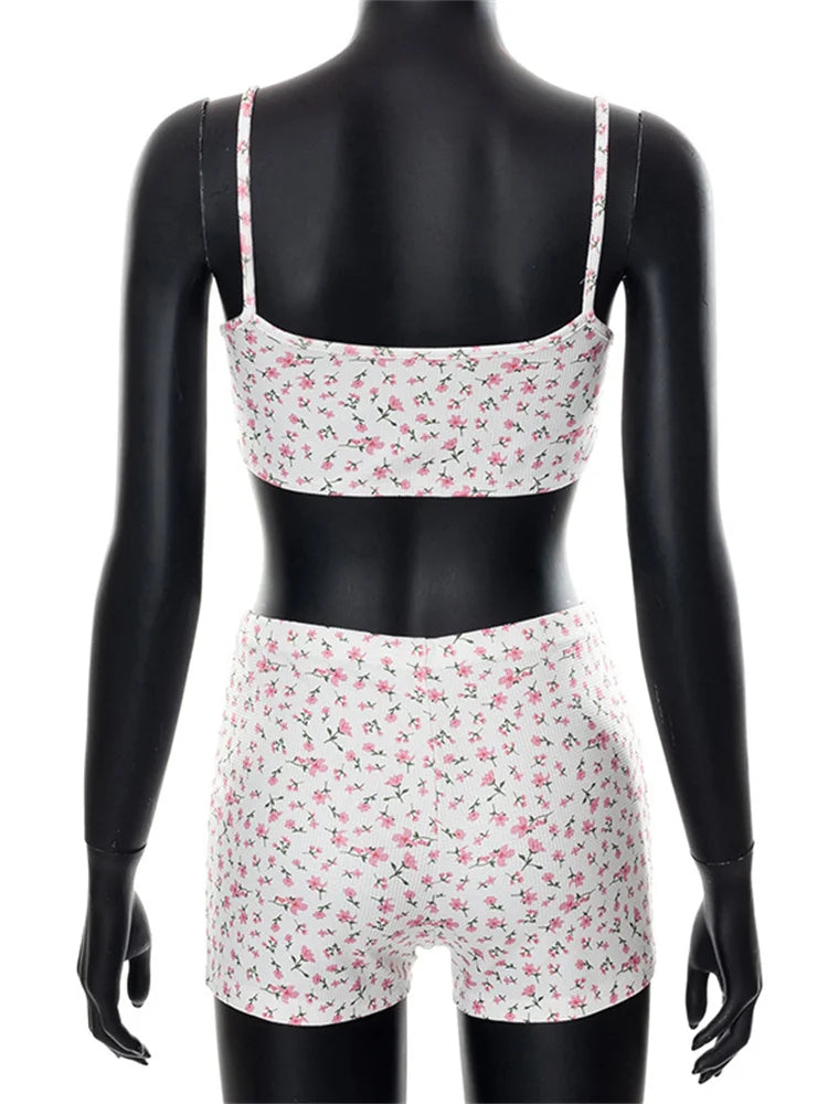 Casual Outfits - Floral Lounge Outfit Boyshorts and Top for Women