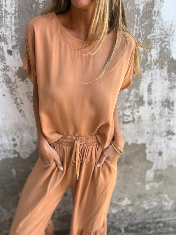 Casual Set - Women's Casual Palazzo Pants and Blouse Set