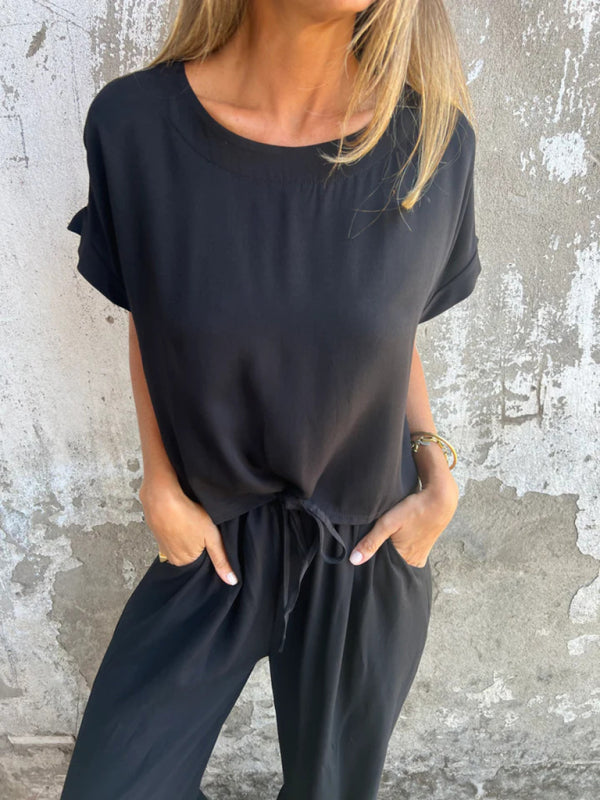 Casual Set - Women's Casual Palazzo Pants and Blouse Set