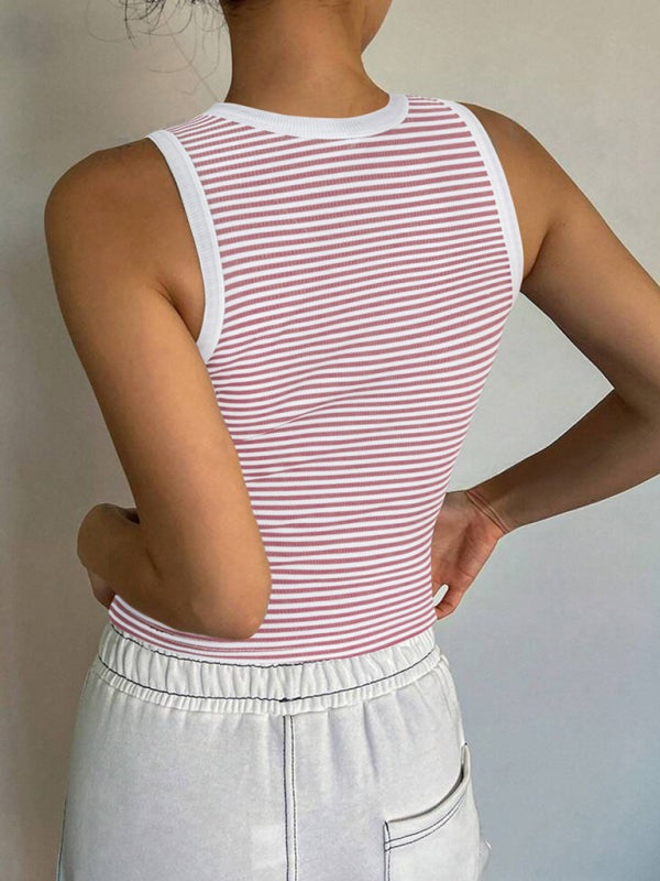 Casual Tops - Classic Red and White Striped Women's Top