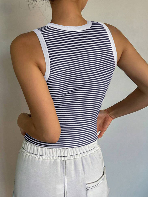 Casual Tops - Classic Red and White Striped Women's Top
