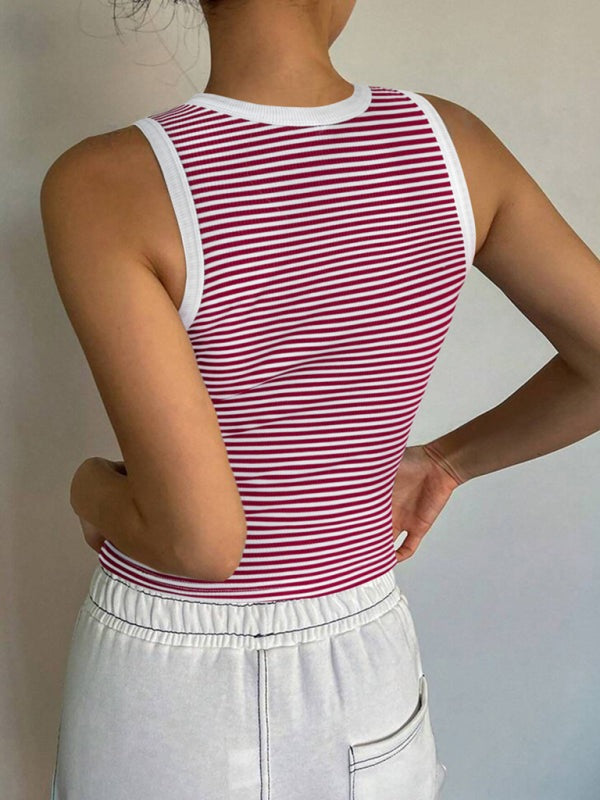 Casual Tops - Classic Red and White Striped Women's Top