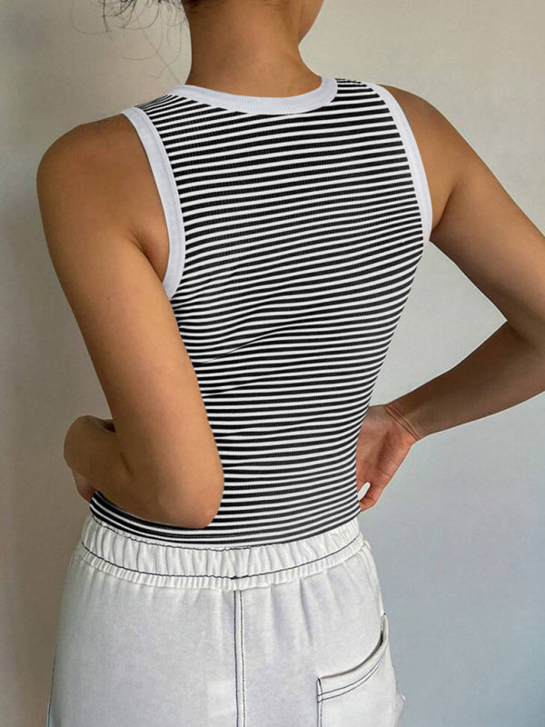 Casual Tops - Classic Red and White Striped Women's Top