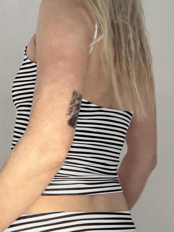 Casual Tops - Women's Pink Striped Fitted Cami Top